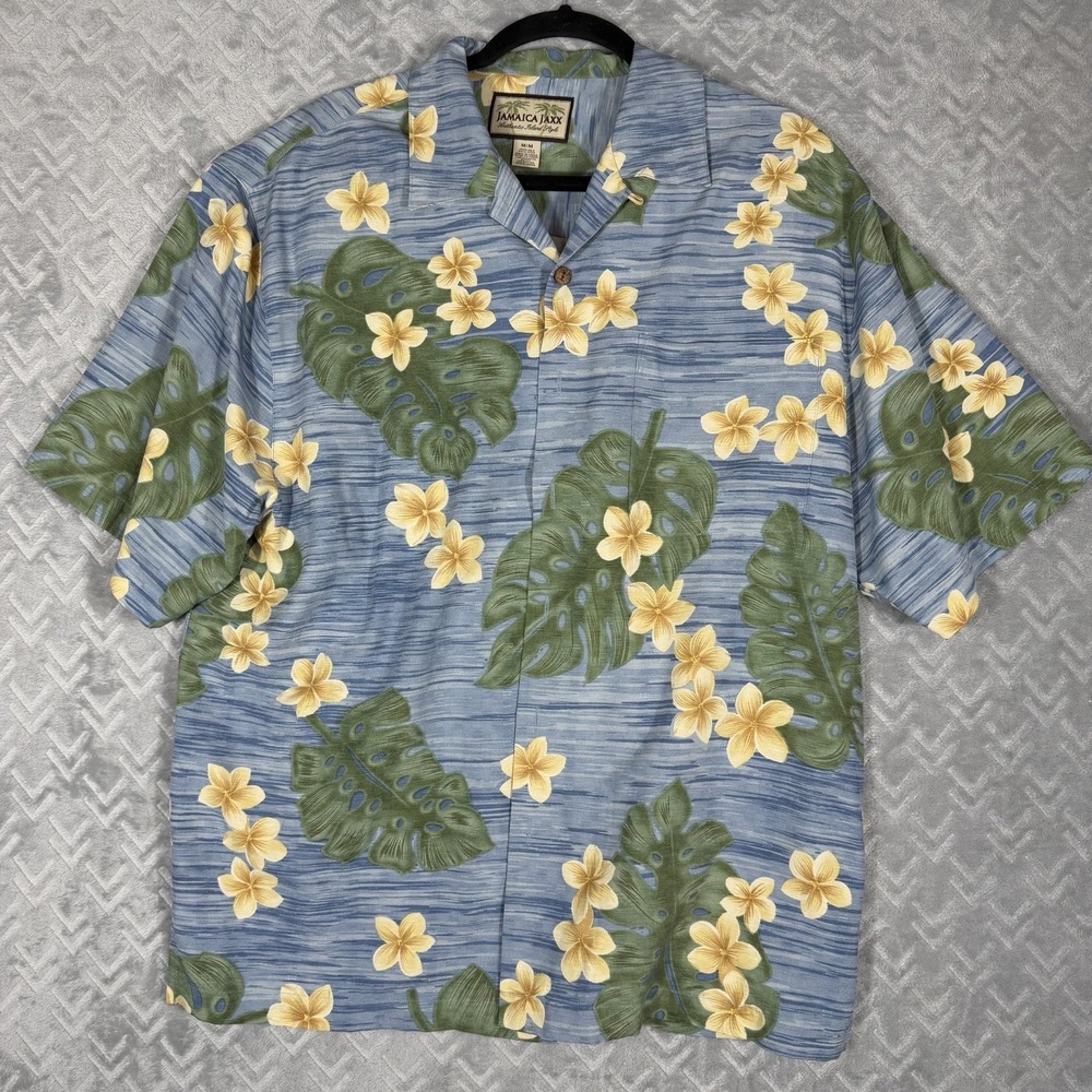 Jamaica Jaxx Size Medium Hawaiian Shirt Silk Floral Mens Flowers Short Sleeve